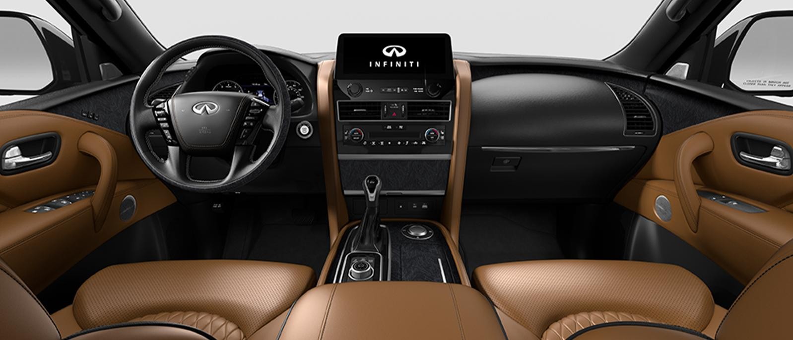 SADDLE BROWN INTERIOR VEIW OF QX80