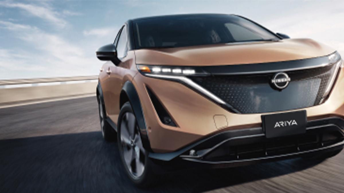 Close-up shot of Nissan ARIYA driving