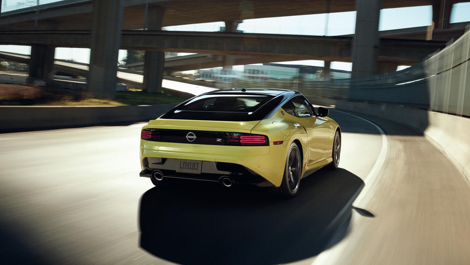 A yellow Nissan z 2023 under the bridge A yellow Nissan z 2023 under the bridge