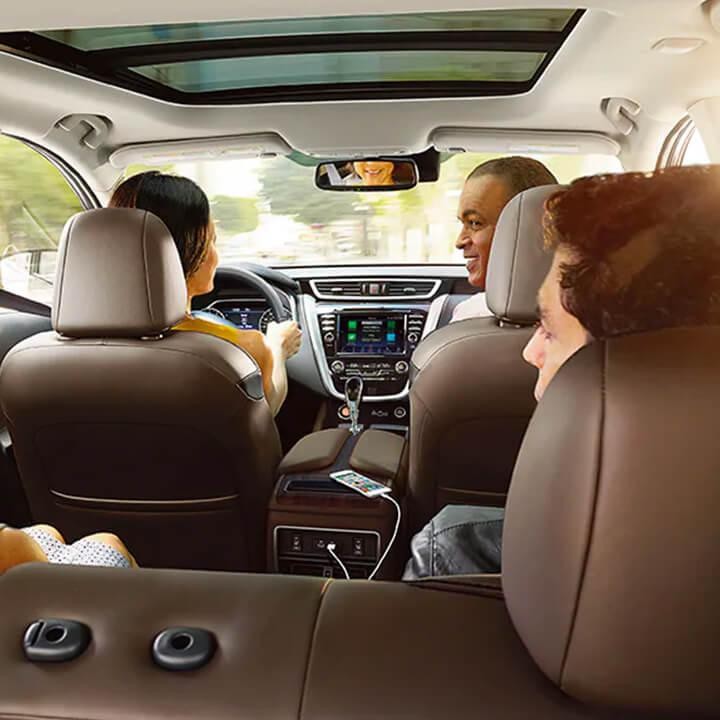 Rear seat video entertainment system in a Nissan Murano.