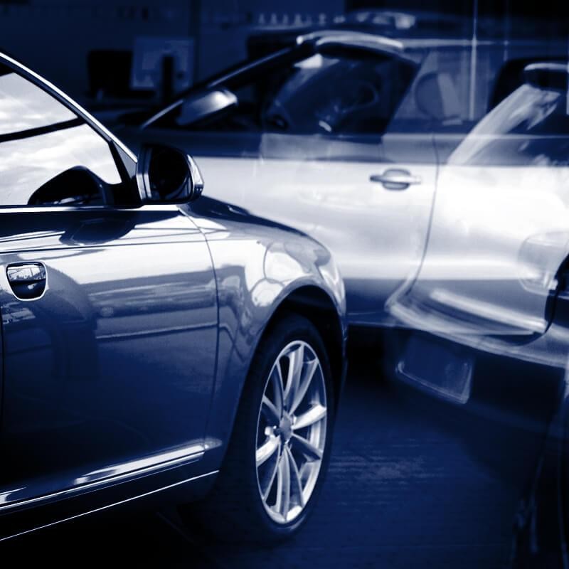 Vehicles in a dealership showroom