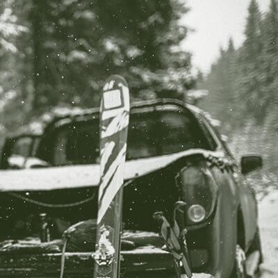 Truck with snow skis in the back