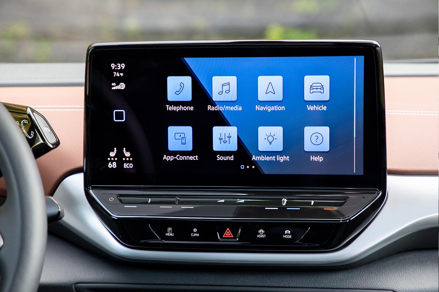 Close up of the ID.4 available 12" touchscreen display
