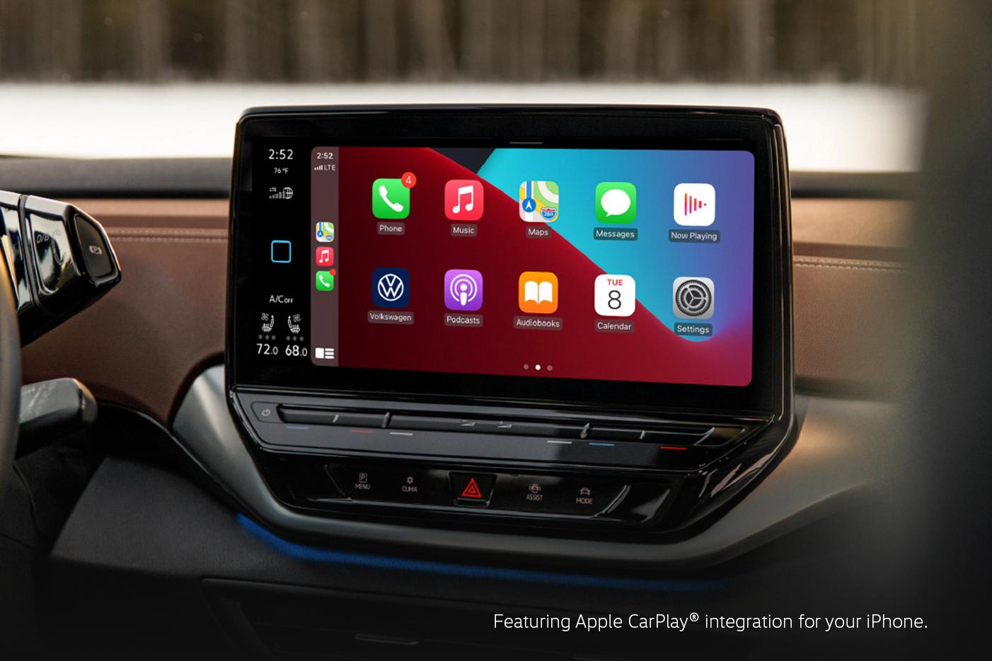 ID.4 center console display with mobile device apps on screen