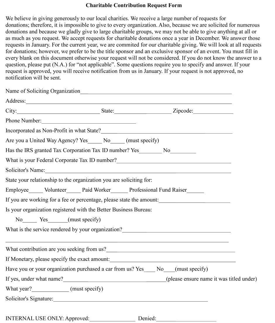 Charitable Contribution Request Form