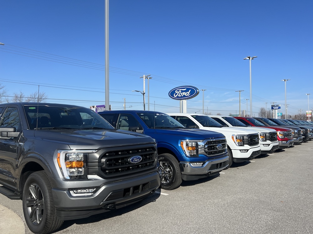 Lineup of Ford F-150 Trucks at McLarty Daniel Car Dealership in Bentonville, Arkansas