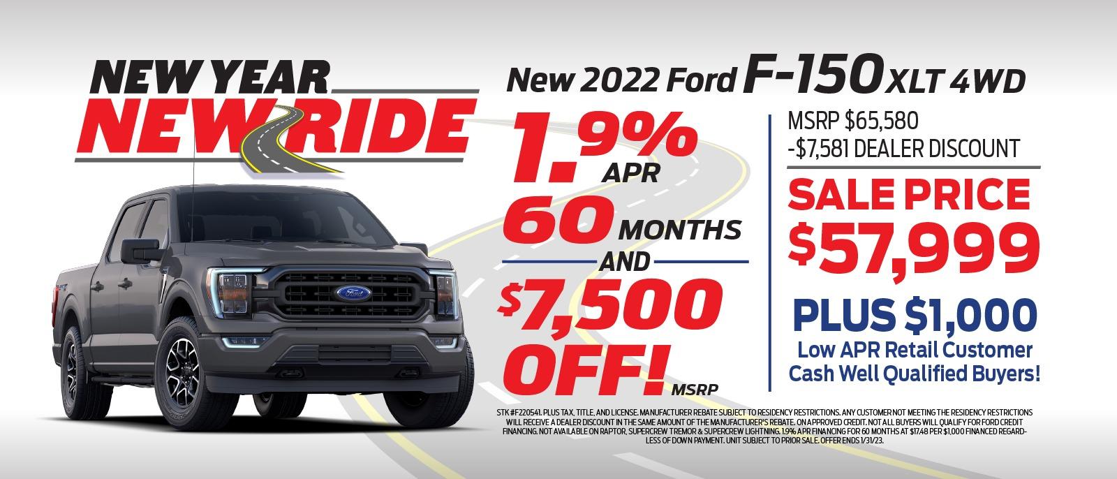 2,9% APR 60 MONTHS -AND $7,500 OFF! MSRP MSRP $65,580 -$7,581 DEALER DISCOUNT SALE PRICE $57,999 PLUS $1,000 Low APR Retail Customer Cash Well Qualified Buyers!