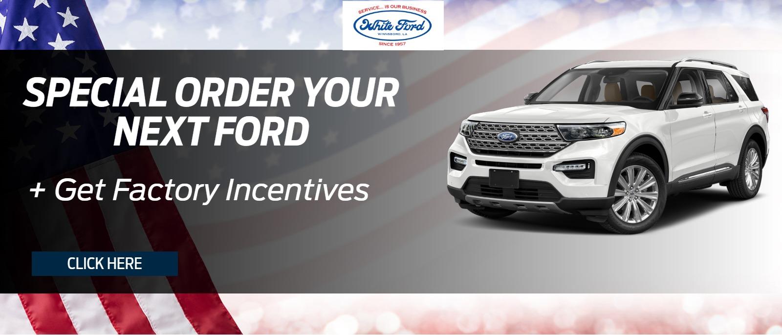 White Ford, L.L.C. is a Ford dealer selling new and used cars in