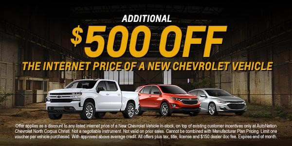 Additional $500 off the Internet price of a new Chevrolet vehicle.