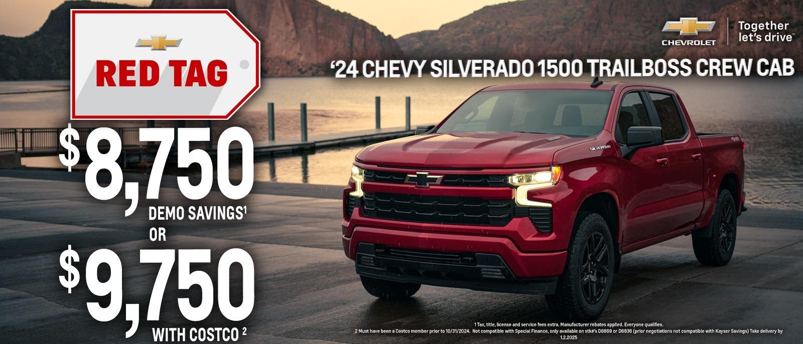 2024 Chevy Silverado 1500 Trailboss Crew cab
$8,750 Demo Savings
Or
$9,750 with Costco