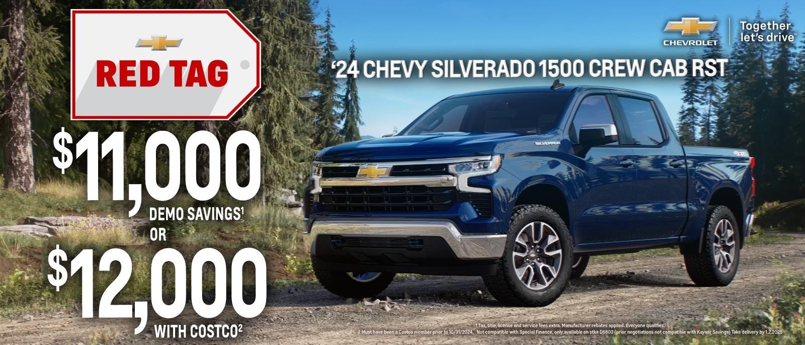 2024 Chevy Silverado 1500 Crew Cab RST
$11,000 Demo Savings
Or
$12,000 with Costco