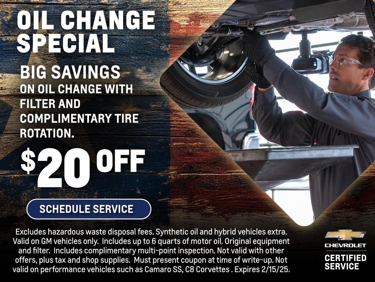 OIL CHANGE SPECIAL BIG SAVINGS ON OIL CHANGE WITH FILTER AND COMPLIMENTARY TIRE ROTATION  $20 OFF