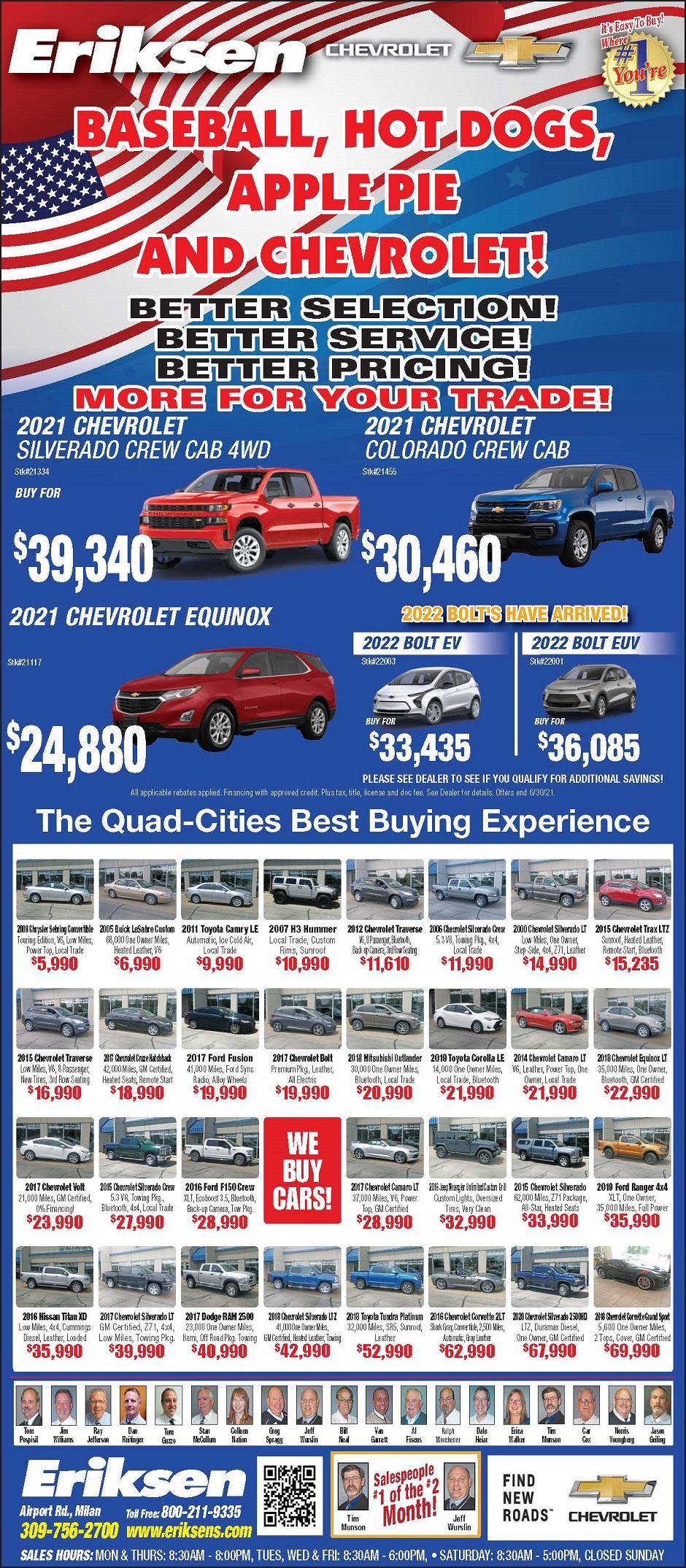 Current Auto Specials at Eriksen Chevrolet