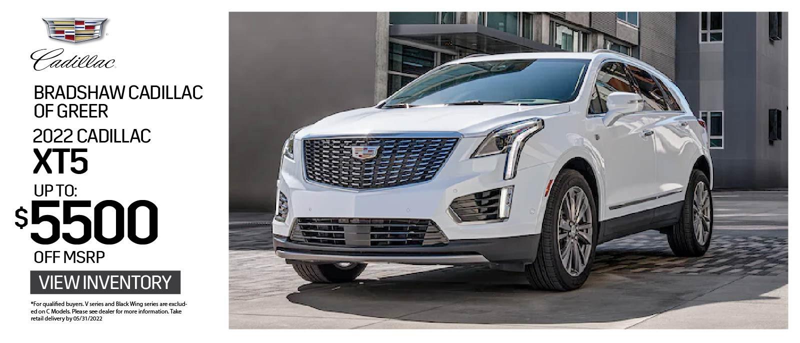 Bradshaw Cadillac of Greer 2022 Cadillac XT5 up to $5500 OFF MSRP. View Inventory