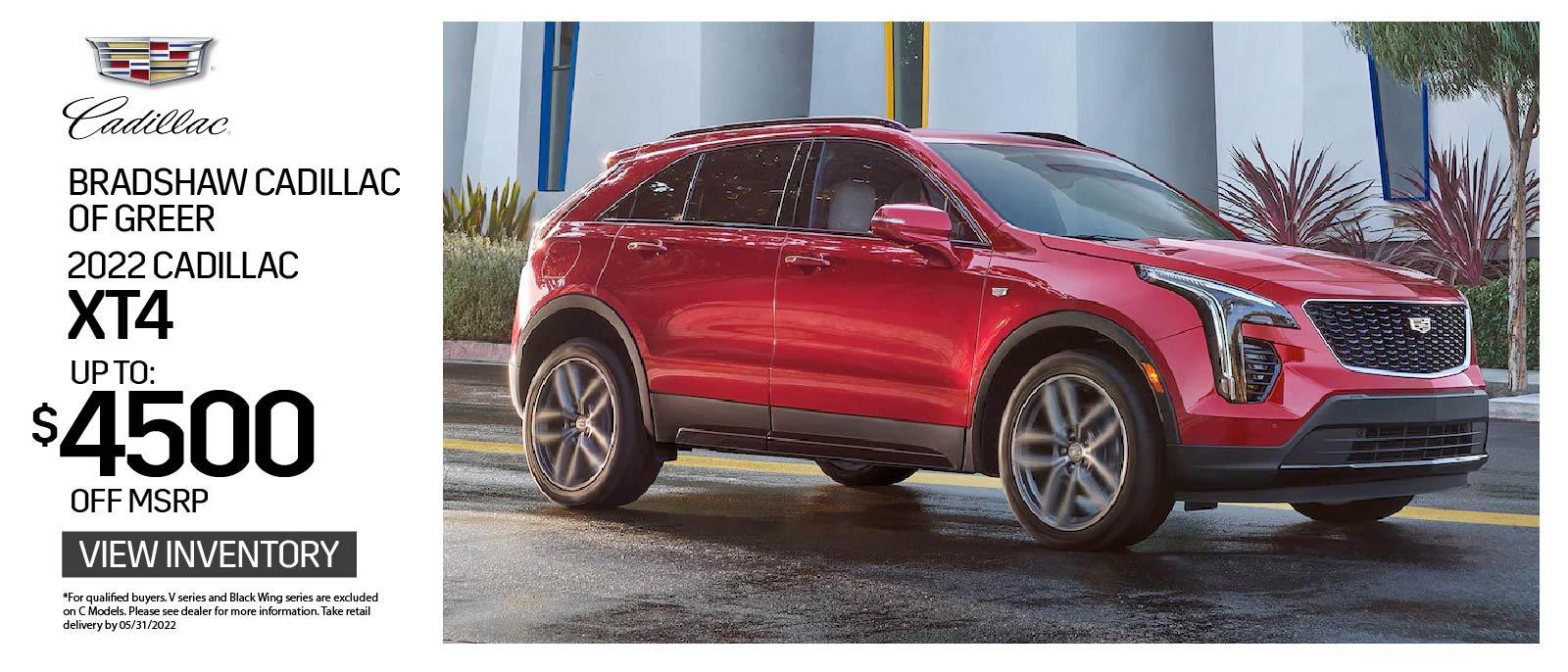 Bradshaw Cadillac of Greer 2022 Cadillac XT4 up to $4500 OFF MSRP. View Inventory