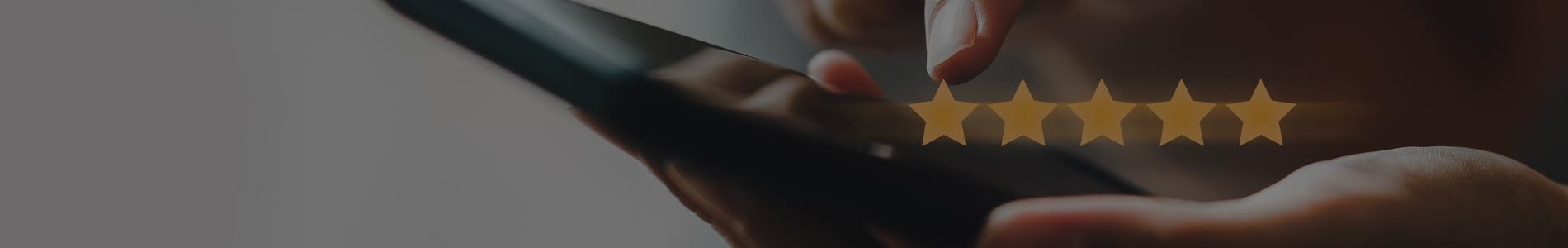 woman customer giving a five star rating on smartphone