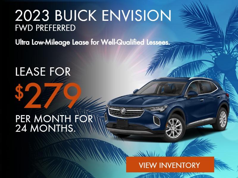 2023 BUICK ENVISION FWD PREFERRED
Ultra Low-Mileage Lease for Well-Qualified Lessees.
$279/month for 24 months.