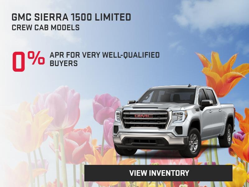 GMC SIERRA 1500 LIMITED CREW CAB MODELS
0% APR for very well-qualified buyers
Plus, current eligible Buick or GMC owners/lessees receive an additional $750 Purchase Allowance.