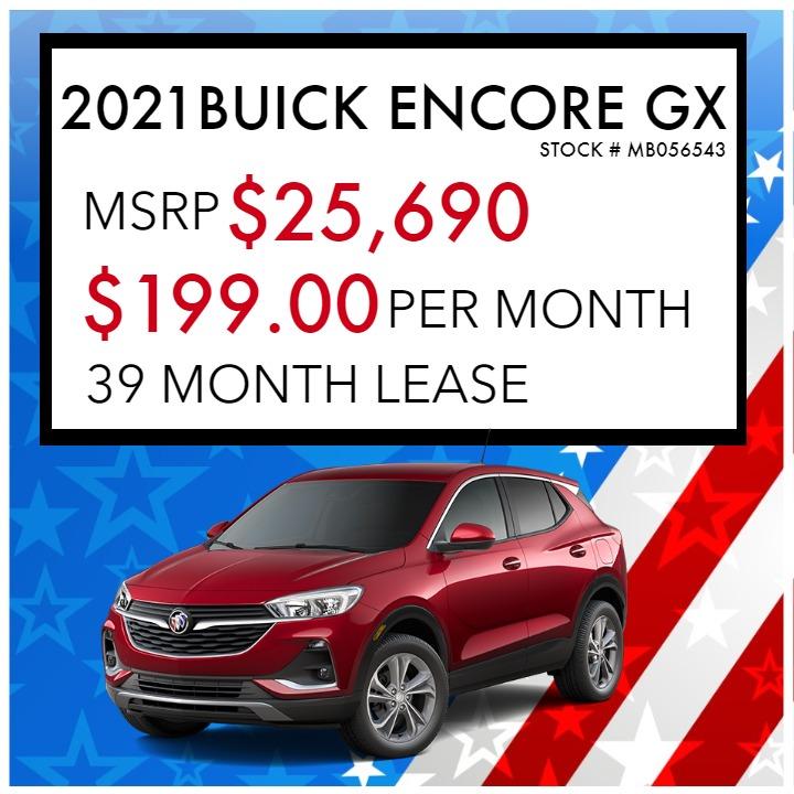 2021 BUICK ENCORE GX
STOCK # MB056543
MSRP $25,690
$199.00 PER MONTH
39 MONTH LEASE