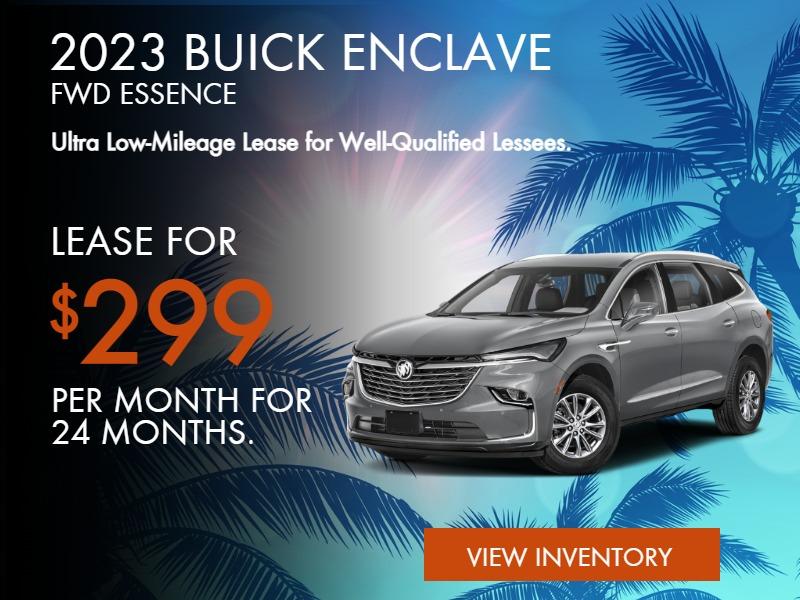 2023 BUICK ENCLAVE FWD ESSENCE
Ultra Low-Mileage Lease for Well-Qualified Lessees.
$299/month for 24 months.