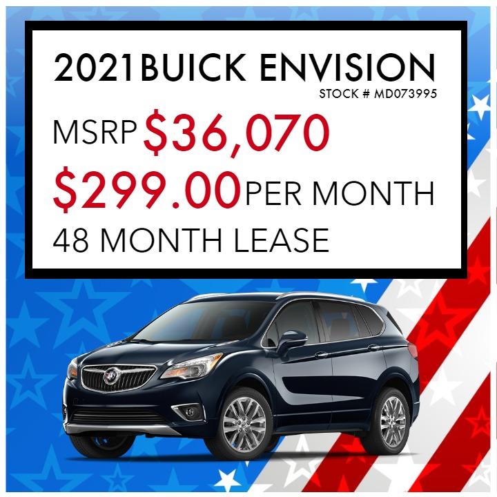 2021 BUICK ENVISION
STOCK# MD073995
MSRP $36,070
$299.00 PER MONTH
48 MONTH LEASE