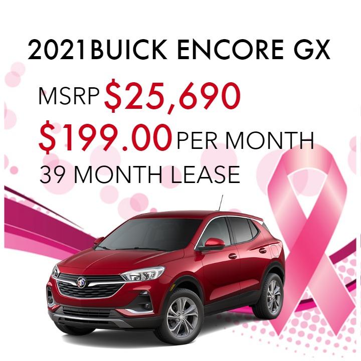 2021 BUICK ENCORE GX
STOCK # MB056543
MSRP $25,690
$199.00 PER MONTH
39 MONTH LEASE
Pricing may vary based on stock number. See dealer for details.