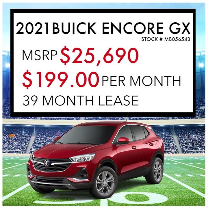 2021 BUICK ENCORE GX
STOCK # MB056543
MSRP $25,690
$199.00 PER MONTH
39 MONTH LEASE