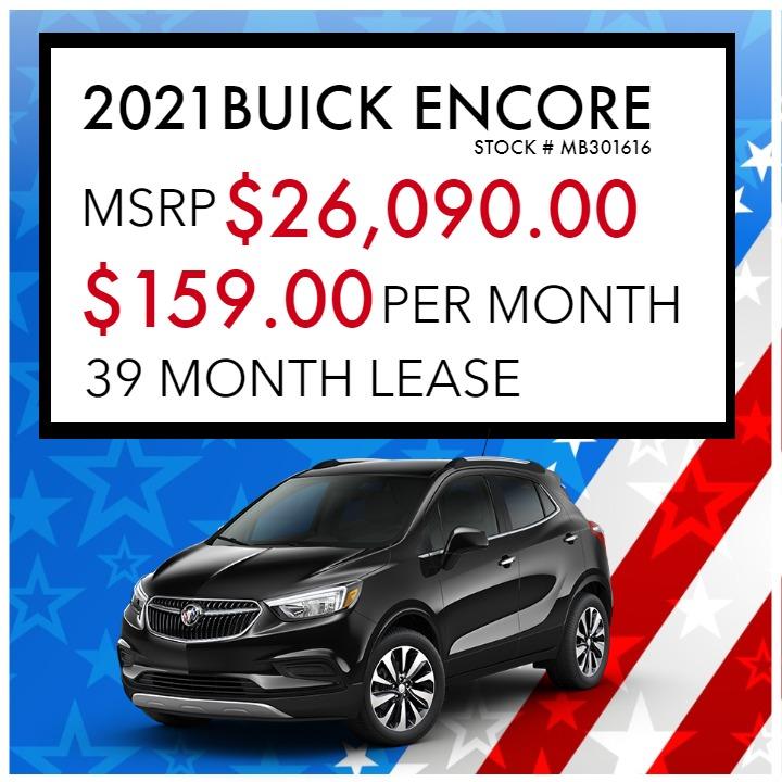 2021 BUICK ENCORE
STOCK # MB301616
MSRP $26,090.00
$159.00 PER MONTH
39 MONTH LEASE