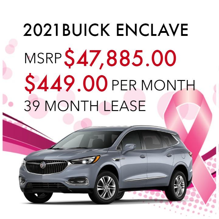2021 BUICK ENCLAVE
STOCK # MJ169984
MSRP $47,885.00
$449.00 PER MONTH
39 MONTH LEASE
Pricing may vary based on stock number. See dealer for details.