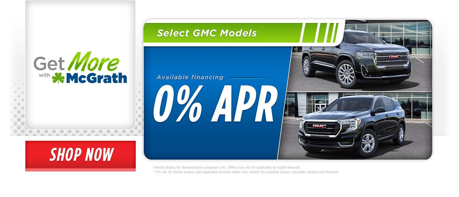 Select GMC Models Finance at 0% APR for 36 Months
