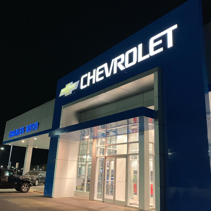 Dealership Store Front at Night