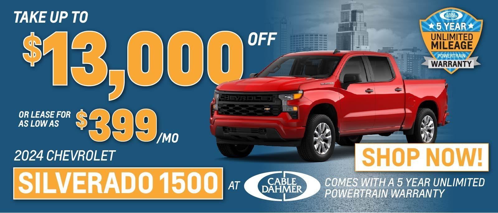 2024 Chevrolet Silverado 1500
Up to $13,000 off or lease $399/month