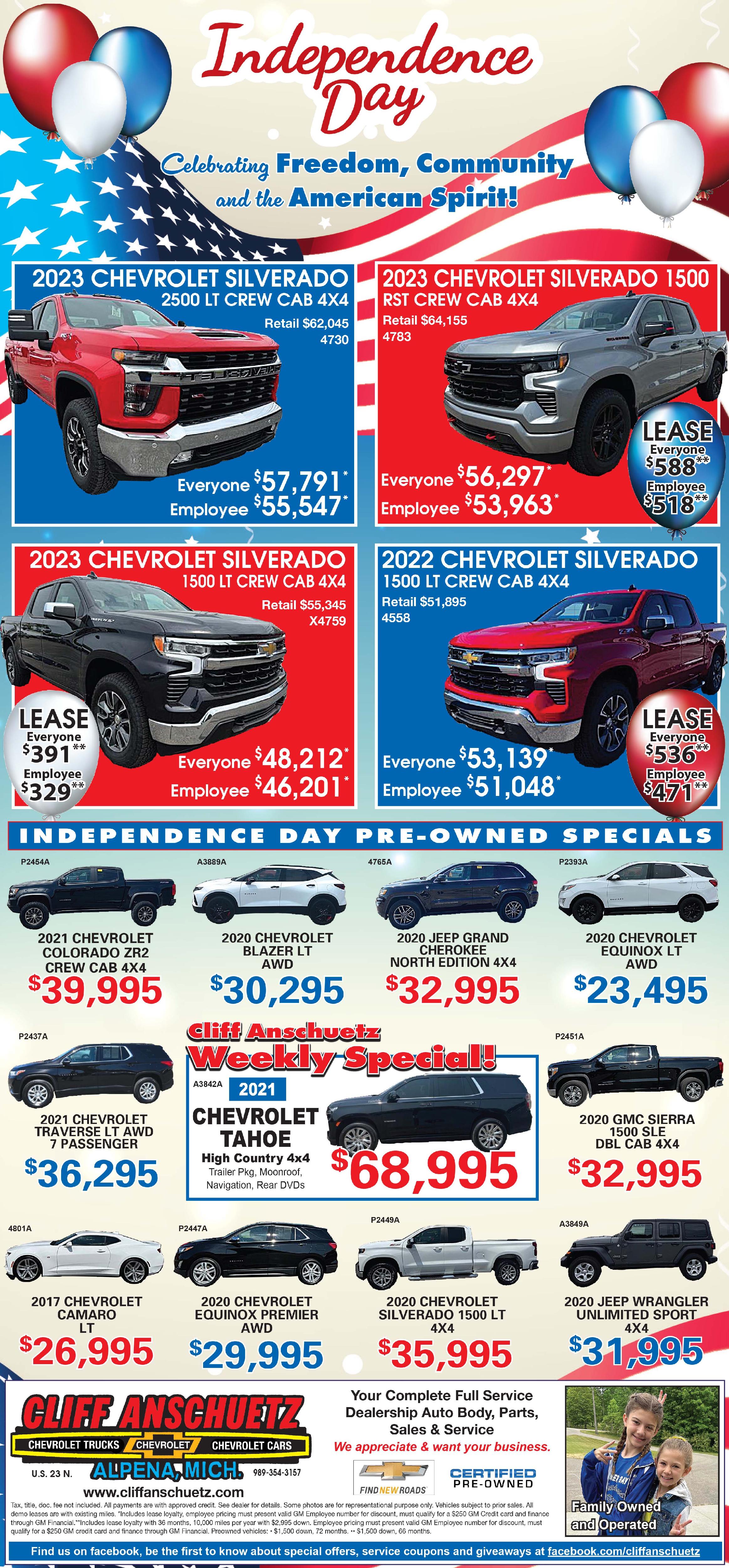 Cliff Anschuetz Chevrolet is a ALPENA Chevrolet dealer and a new car