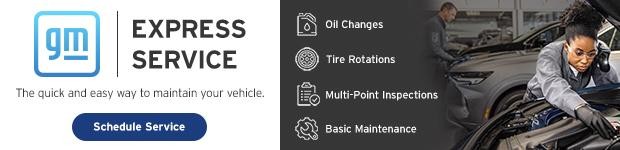 GM Express Service Banner showing a service technician working on a GM vehicle