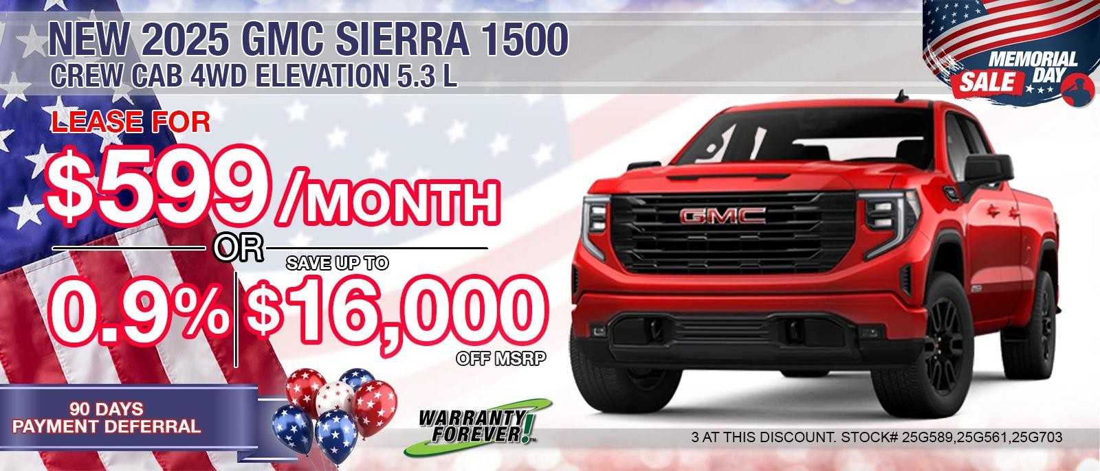 2025 GMC SIERRA 1500 ELEVATION 5.3L. Your Net Savings $16,000.