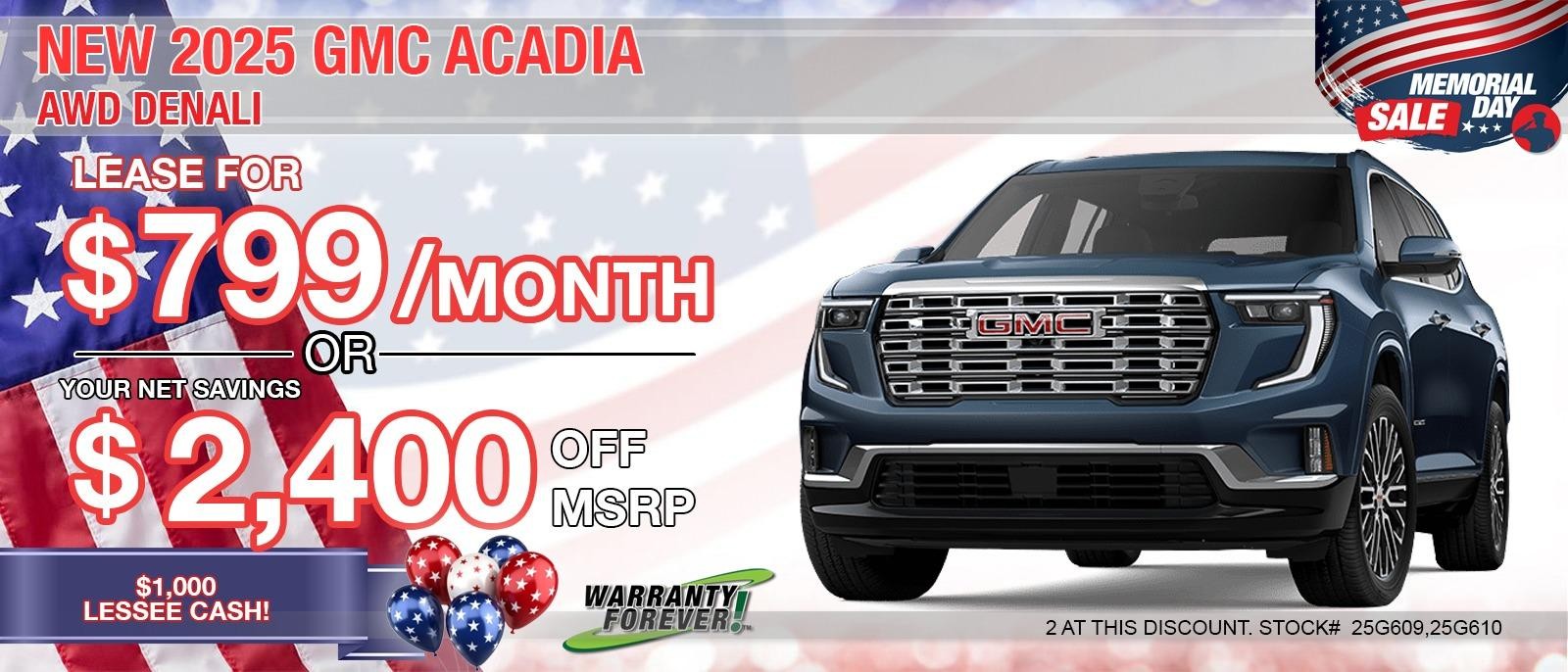 NEW 2025 GMC ACADIA DENALI/AT4. UP TO $2,400 IN SAVINGS.