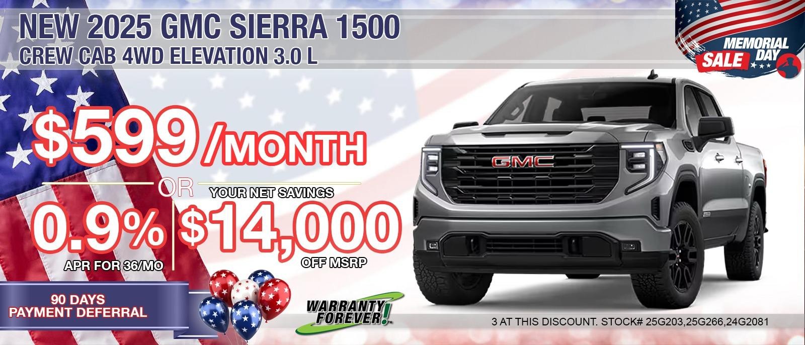 2025 SIERRA 1500 CREW CAB ELEVATION 3.0L. SAVE UP TO $14,000 OFF MSRP.