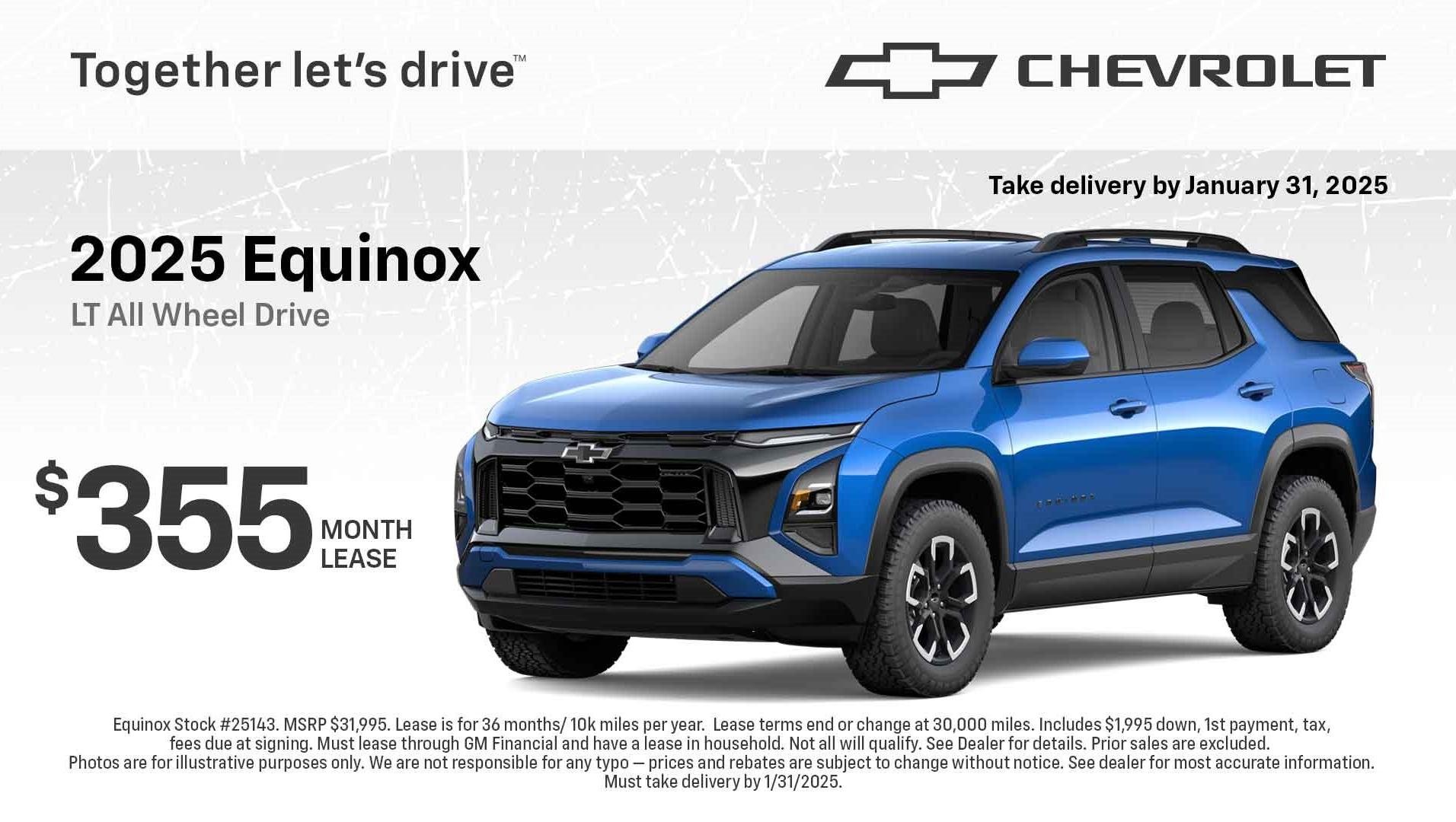 2025 Chevy Equinox All Wheel Drive LT as low as $355/month lease