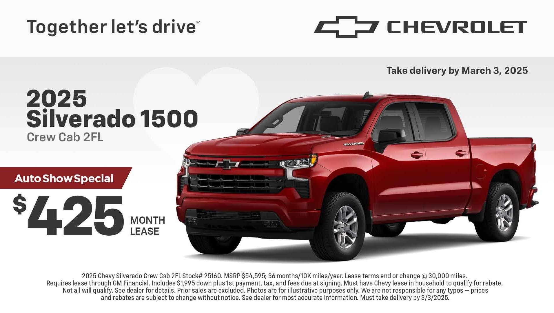 2025 Chevy Silverado Crew Cab 2FL as low as $425/month lease