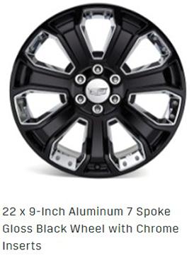 22X9-inch aluminum 7 spoke gloss black wheel with chrome inserts