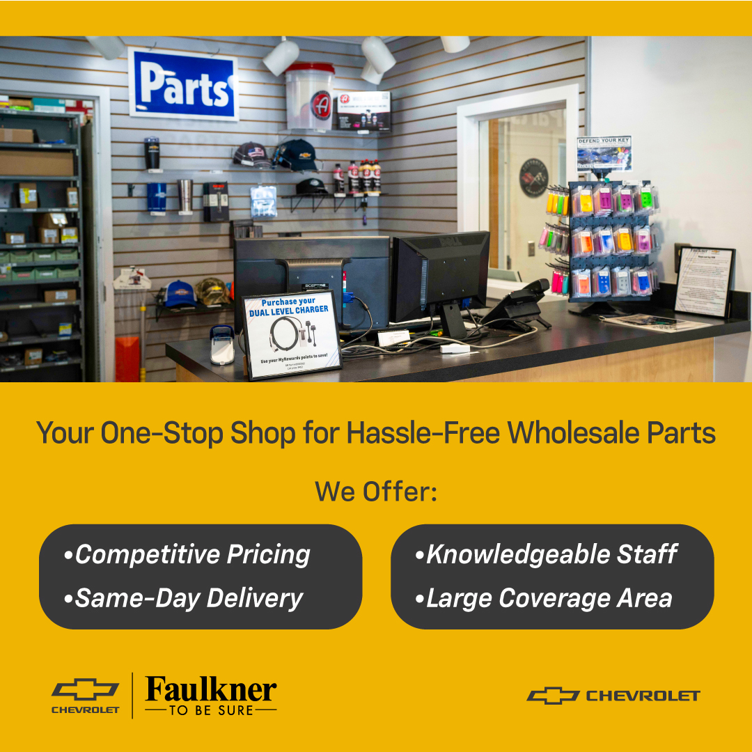 Wholesale parts counter at Faulkner Chevrolet, Lancaster PA. Get competitive prices, same-day delivery, and expert support. We offer a wide range of parts. Serving businesses with hassle-free wholesale parts.