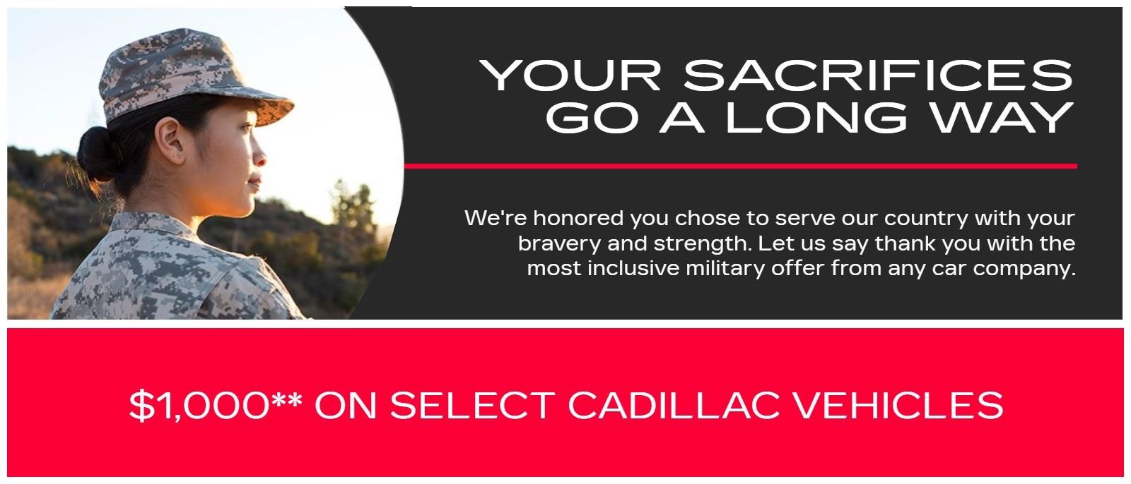 YOUR SACRIFICES
GO A LONG WAY

We're honored you chose to serve our country with your bravery and strength. Let us say thank you with the most inclusive military offer from any car company.