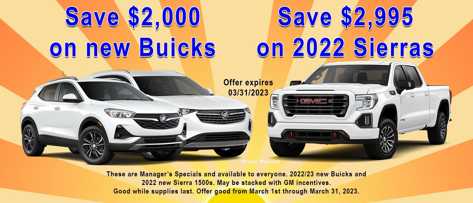 Save money now on new Buicks and new 2022 Sierras