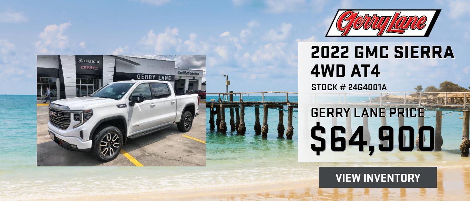 PRE-OWNED 2022 GMC SIERRA 4WD AT4 NOW AVAILABLE FOR $64,900 AT GERRY LANE BUICK GMC STOCK #24G4001A