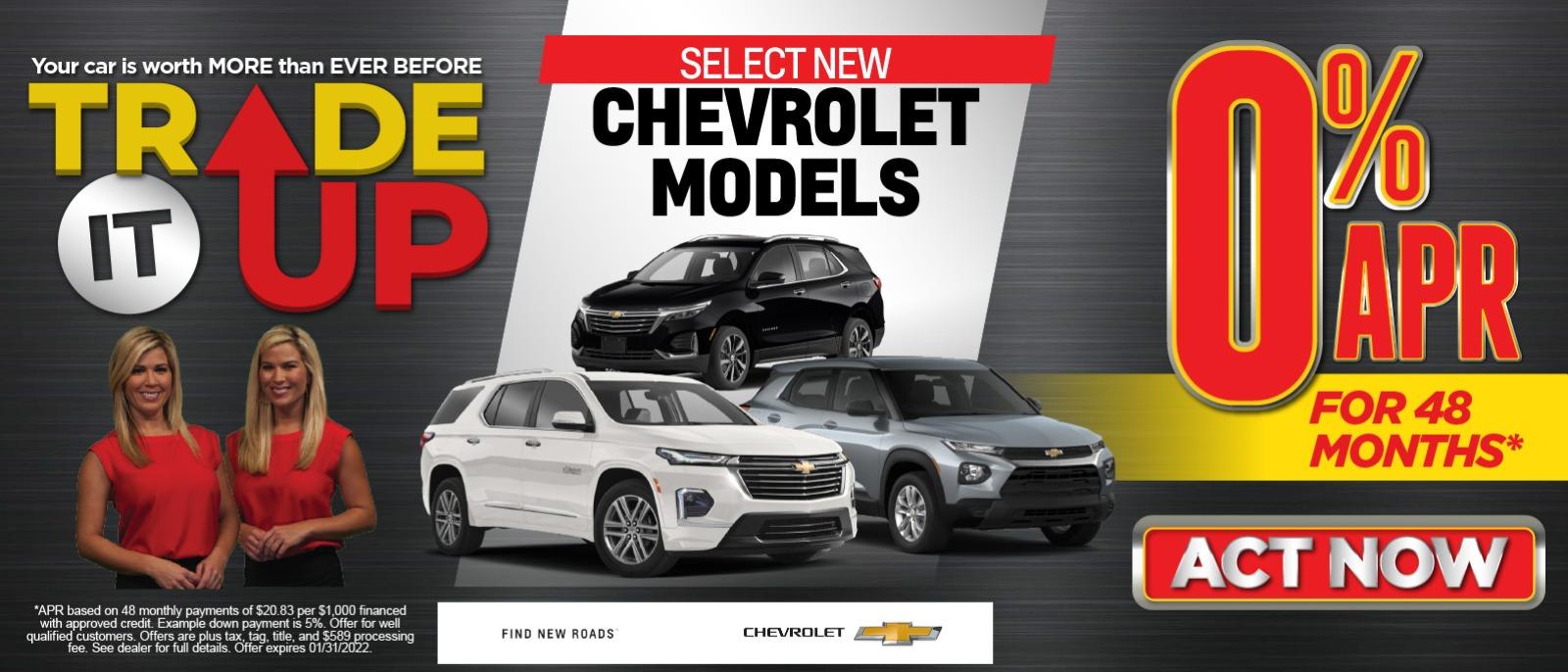 Select New Chevrolet Models
0% APR For 48 months