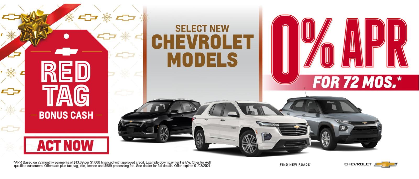 select new chevrolet models 0% APR for 72 mos.