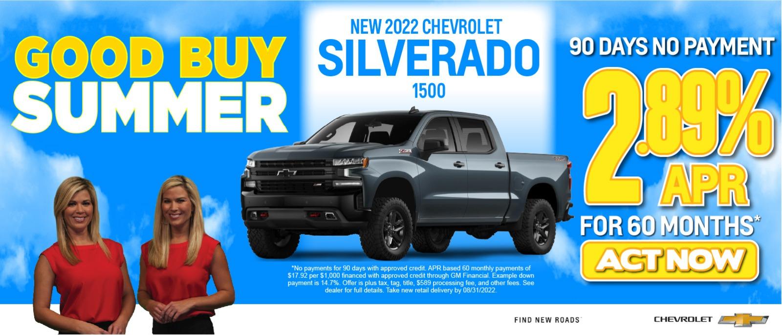Silverado 1500 2.89% APR 90 days no payment Act Now.