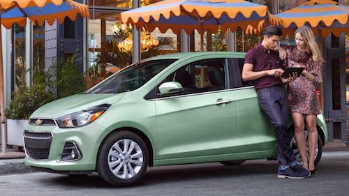 Young couple leaning against a new car