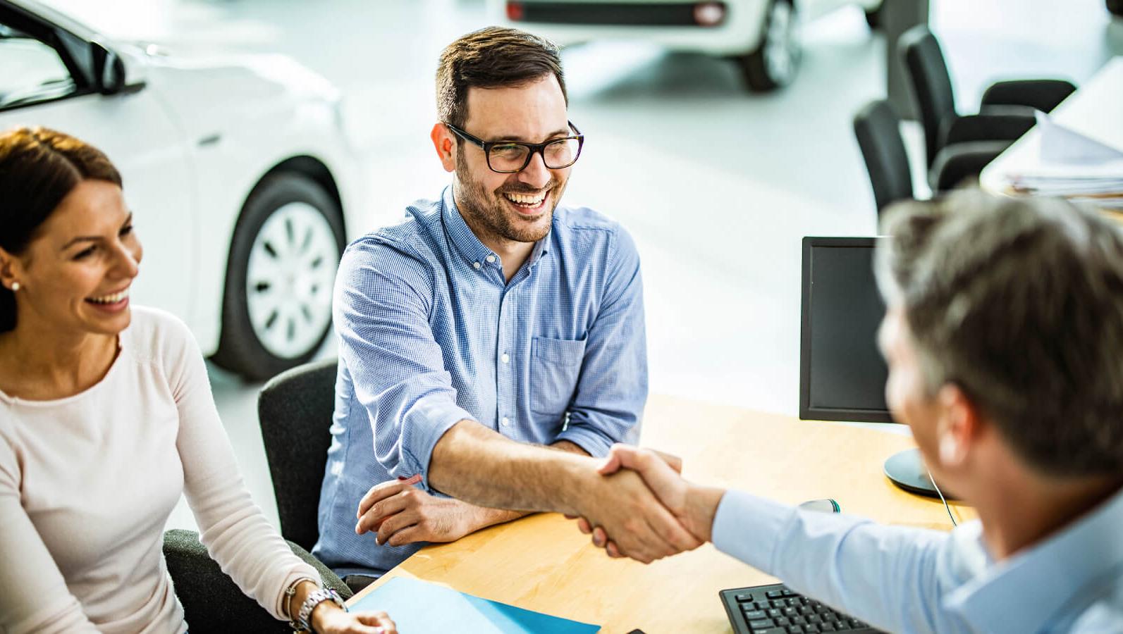 Shaking hands with customer