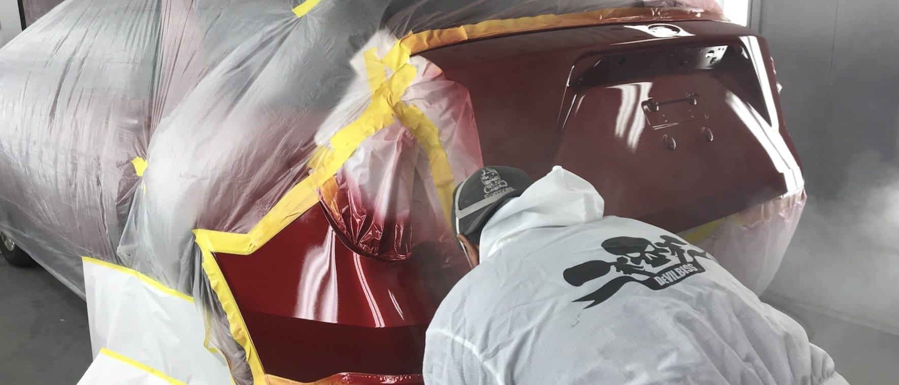 Vehicle getting painted in Kempton auto-body